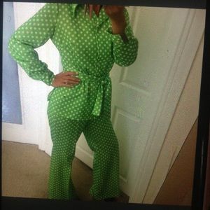 Vintage Polyester Polka Dot Pants Suit
